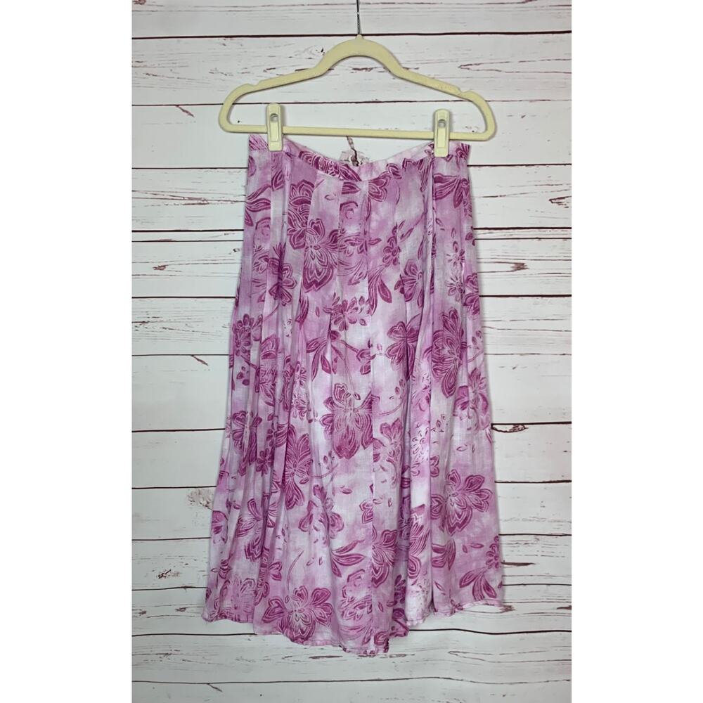 J.Jill Women's Size 6P 6 P Petite Floral Pleated Linen Spring Summer Lined Skirt